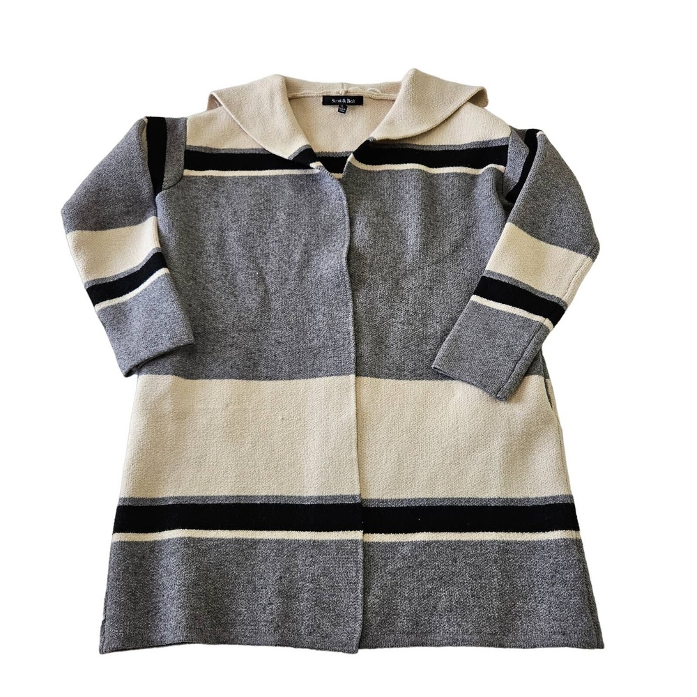 Strut & Bolt Women Striped Color Block Collared Cardigan‎ Pocket Sweater. Size M